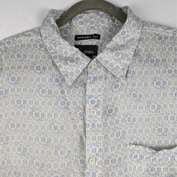 Utopia Washable Silk Shirt Mens XXL Short Sleeve Button Up Geometric Pattern - Picture 1 of 8